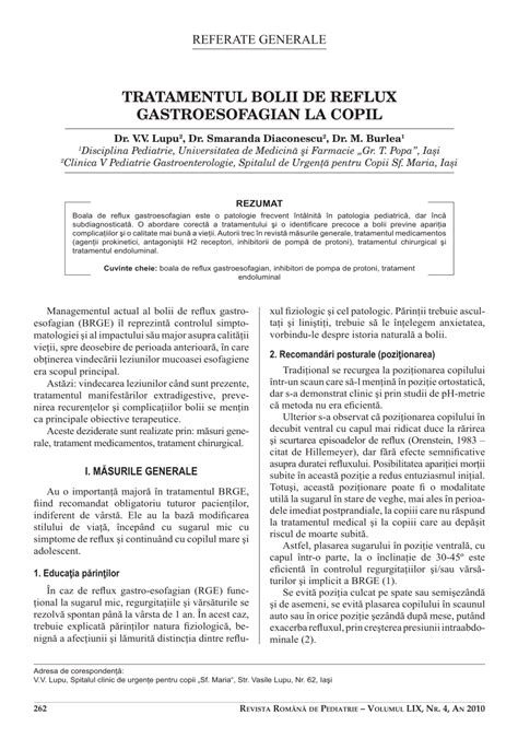 PDF TRATAMENTUL BOLII DE REFLUX GASTROESOFAGIAN LA COPIL