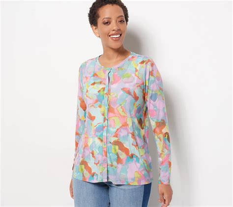 Logo Layers By Lori Goldstein Watercolor Printed Mesh Cardigan Qvc