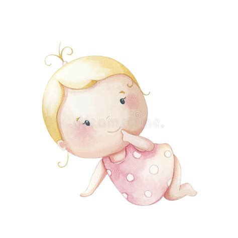 Cute Baby With A Plate Watercolor Illustration Stock Image Image Of