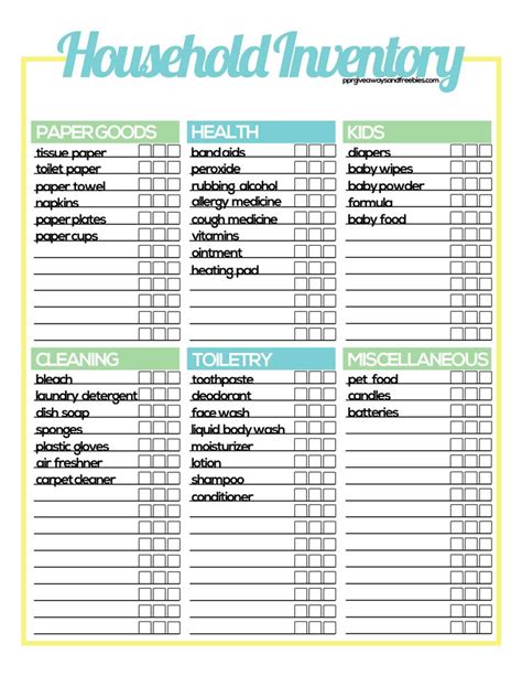 Free Printable Household Inventory List