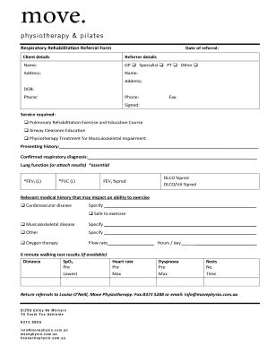 Fillable Online Respiratory Rehabilitation Referral Form Date Of