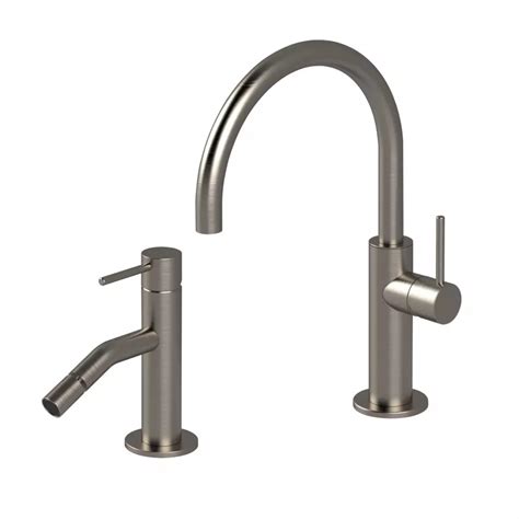 Set Miscelatore Lavabo Con Bidet Senza Scarico Nikel Spazzolato Sand