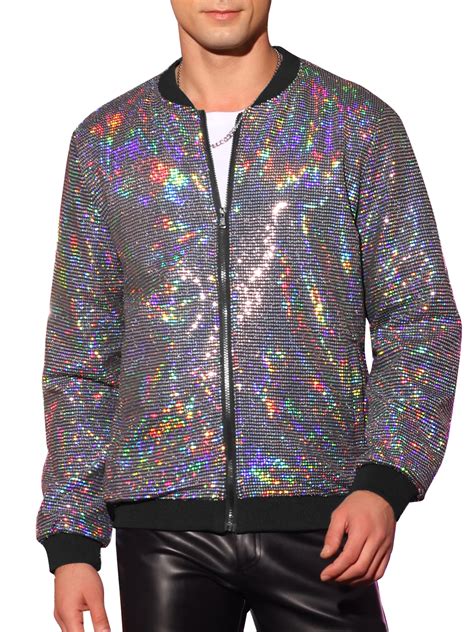 Lars Amadeus Sequin Varsity Jacket For Mens Zip Up Long Sleeves Party