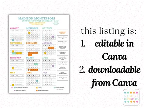 2024 2025 Editable School Calendar Template Year At A Glance Schedule