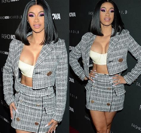 Cardi B puts on busty display in white bra and tweed jacket as she ...