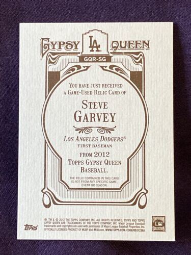 Steve Garvey Topps Gypsy Queen Game Used Jersey 2012 EBay