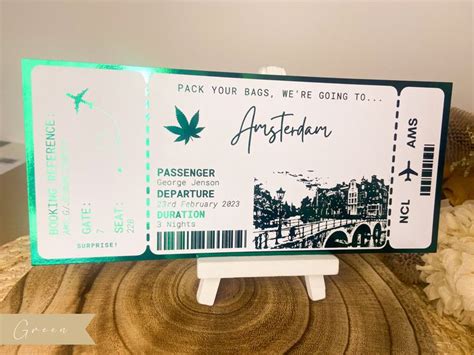 Amsterdam Holiday Surprise Reveal Foil Fake Boarding Pass Golden