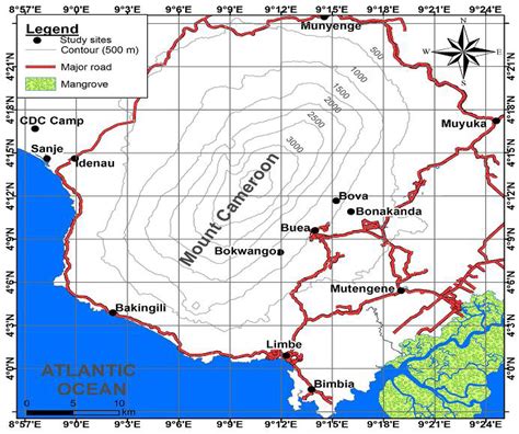 Map of the mount Cameroon region showing the study villages | Download ...