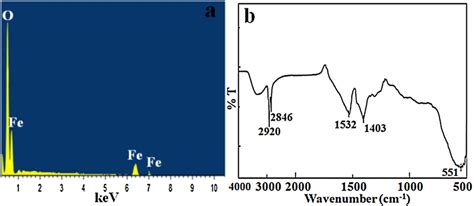 A Eds Spectrum And B Ft Ir Spectrum Of Fe2o3 Nanoparticles Download Scientific Diagram