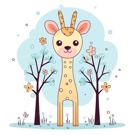 Premium AI Image | Pastel Color Design Cute giraffe Kawaii style Inking ...