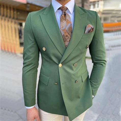 Hunter Green Men Suits Peaked Lapel Double Breasted Blazer Jacket