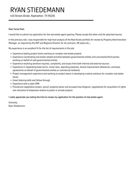 Real Estate Agent Cover Letter Velvet Jobs