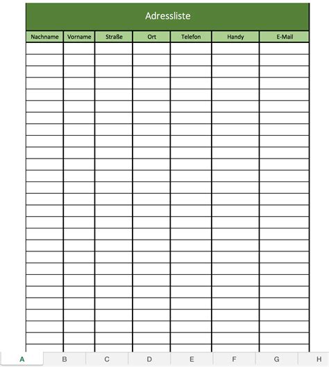 Einfache Adressenliste Und Adressbuch Excel Vorlage