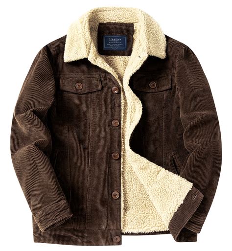 Louechy Mens Corduroy Sherpa Lined Trucker Jacket Thickened Warm Winter Coats Small Dark Brown