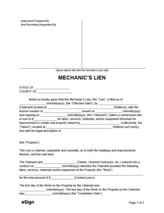 how much does it cost to file a mechanics lien