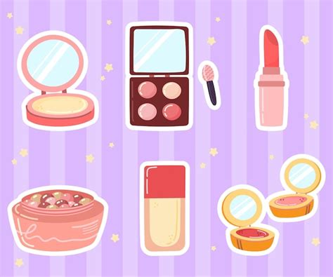 Conjunto de cosméticos desenhados à mão produtos de maquiagem bonitos