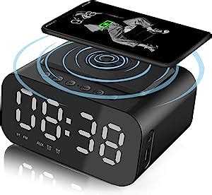 EqiEch Alarm Clock With Wireless Charging Bluetooth Speaker Built In