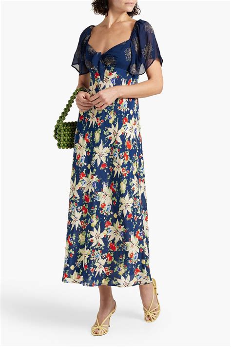 RIXO Paltrow Glittered Chiffon And Floral Print Silk Crepe Maxi Dress