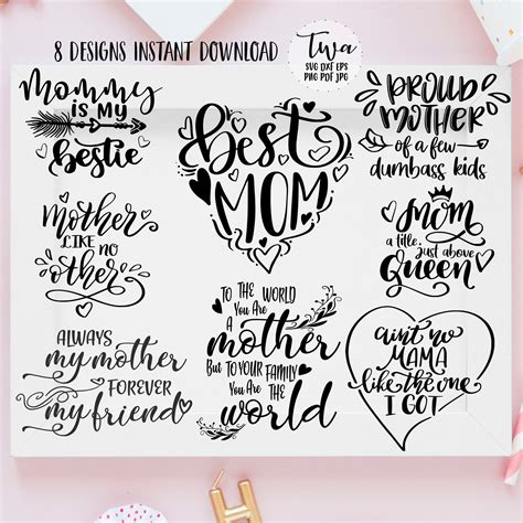 Mothers Day Svg Bundle 8 Designs Download Mom Quotes Svg Etsy Australia