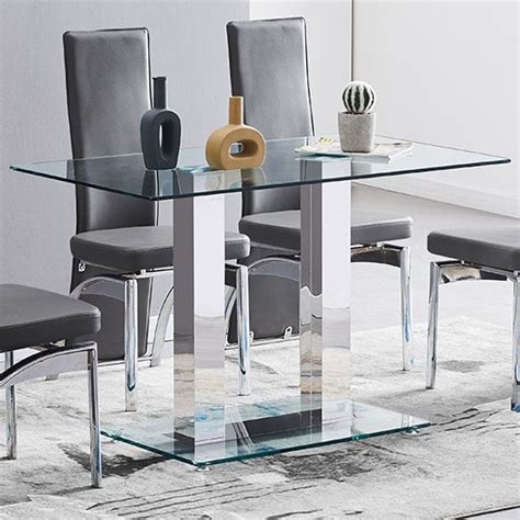 Jet Small Clear Glass Dining Table With Chrome Supports