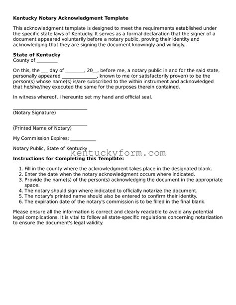 Kentucky Notary Acknowledgement Template All Kentucky Forms