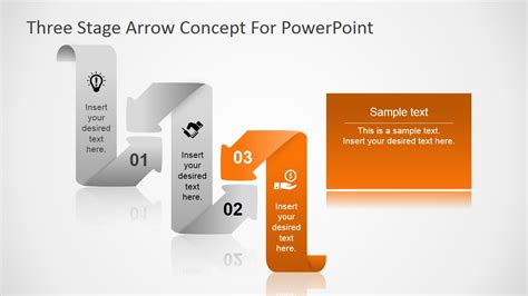 Curved Arrow Three Steps Powerpoint Diagram Slidemodel