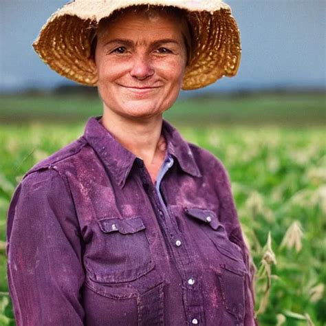 Portrait A Hardworking Female Farmer Ragged Clothes Stable