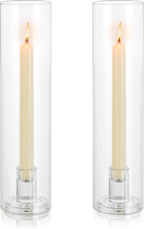 Efavormart 2 Pack 14 Tall Clear Crystal Glass Hurricane Taper Candle Holders With