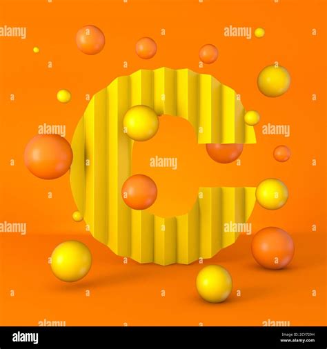 Warm Minimal Yellow Sparkling Font Letter C 3d Render Illustration