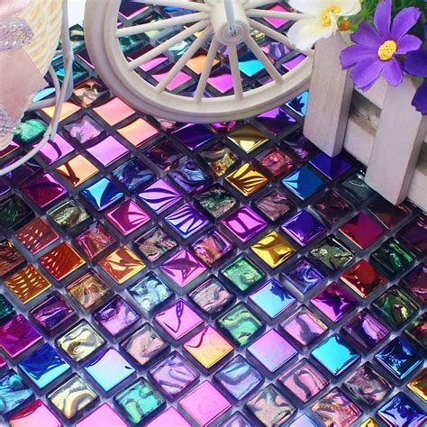 15mm Rainbow Iridescent Electroplate Crystal glass Mosaic Tiles ...