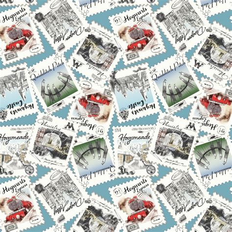 Harry Potter Stamps Blue Wizarding Stamps Fabric Camelot Fabrics In