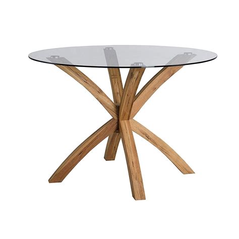 Lugano 110cm Round Glass Top Solid Oak Legs Dining Table Daals