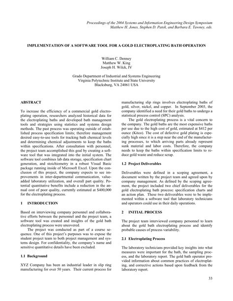 PDF Implementation Of A Software Tool For A Gold Electroplating Bath