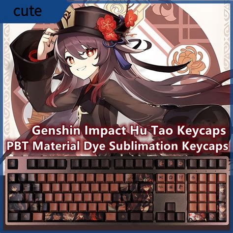 Gg Cartoon Hutao Keycaps Profile Anime Genshin Impact Chocolate Theme