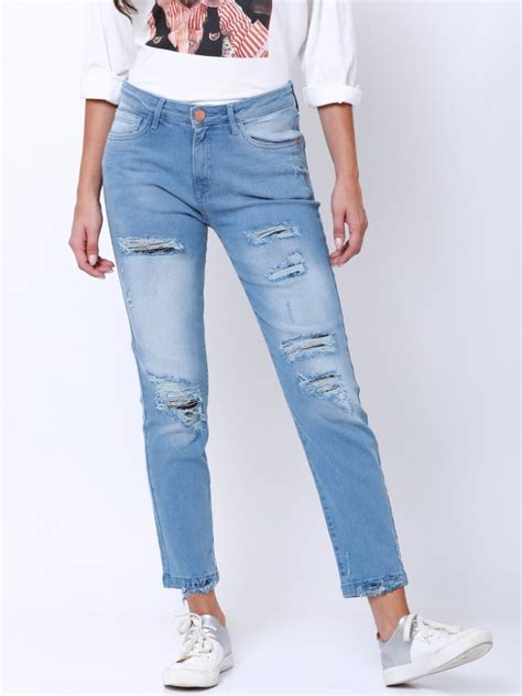 Buy Tokyo Talkies Blue Boyfriend Fit Highly Distressed Stretchable