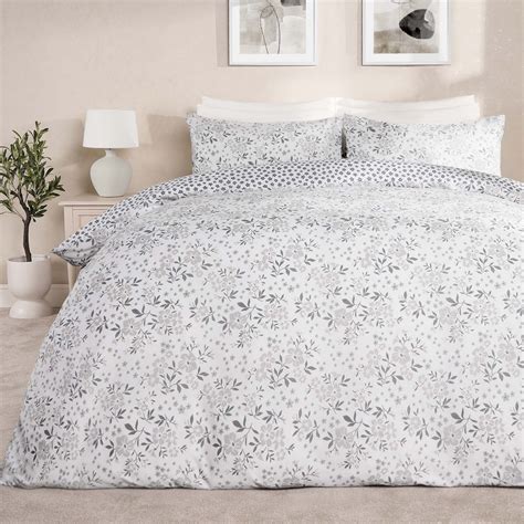 Dreamscene Ditsy Floral Print Reversible Duvet Cover Set Grey King