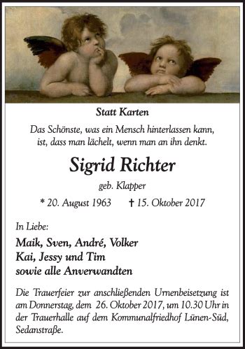 Traueranzeigen Von Sigrid Richter Trauer In Nrw De