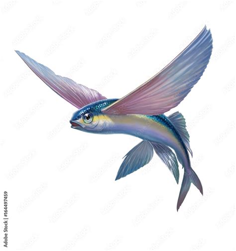 Flying fish jumping and flying on white Stock Illustration | Adobe Stock