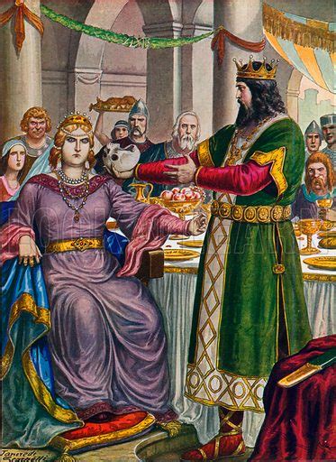 Alboino King Of The Lombards Offers His Wife Rosamunda Drink Stock