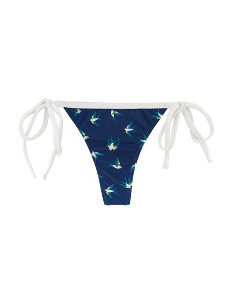 Braguita De Bikini Azul Marino Con Cordones Laterales Y Lazos Blancos