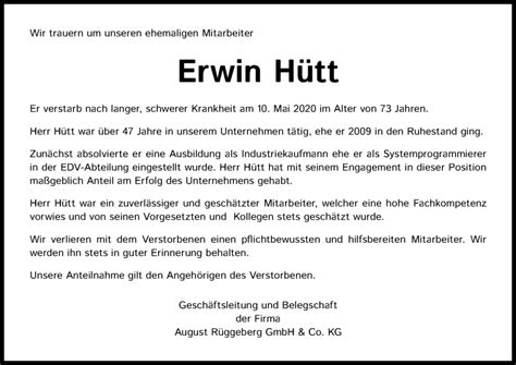 Traueranzeigen Von Erwin H Tt Wirtrauern