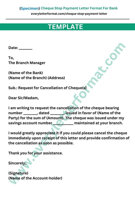 Cheque Stop Payment Letter Format For Bank