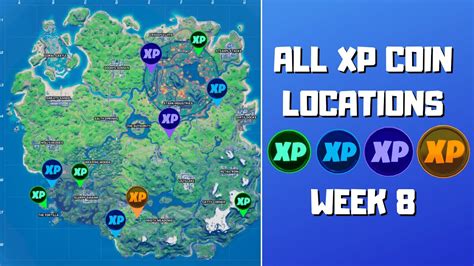 All 10 Xp Coins Locations In Fortnite Season 4 Chapter 2 Week 8 Green Blue Purple And Gold