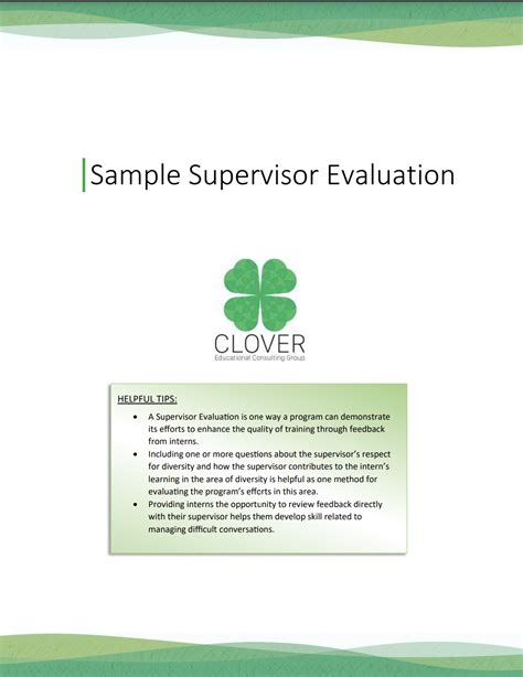 Document Sample Supervisor Evaluation Clover Educational Consulting