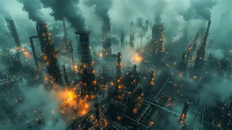 A City Skyline with a Lot of Smoke and Fog. Stock Image - Image of bomb ...