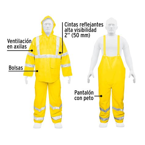 Conjunto Impermeable Doble Capa Con Reflejante Truper Color Amarillo