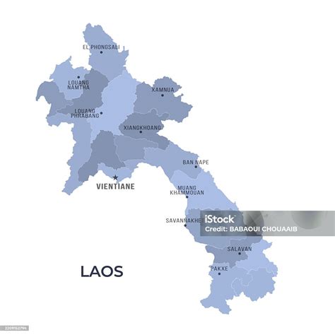 Map Of Laos With Regions Borders And Famous Cities Stock Illustration Download Image Now