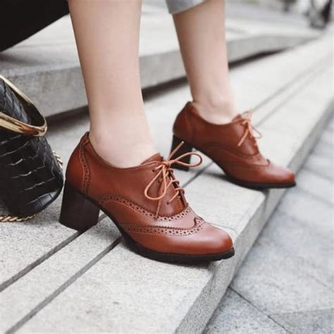 Brown Baroque Vintage Lace Up High Heels Oxfords Shoes High