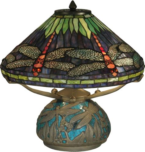 Dale Tiffany Table Lamp Dragonfly Shade And Base Emeraldamethyst Art