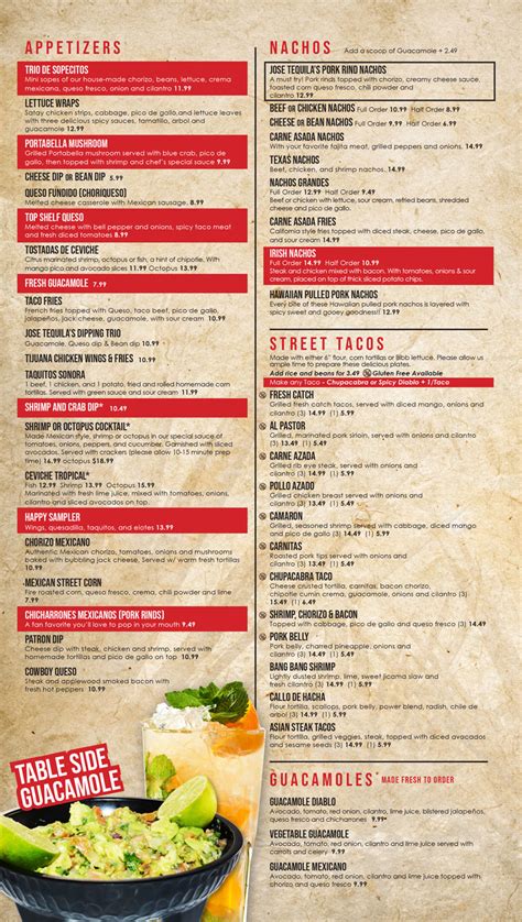 Jose Tequilas Menu – Jose Tequilas – Authentic Mexican Cuisine